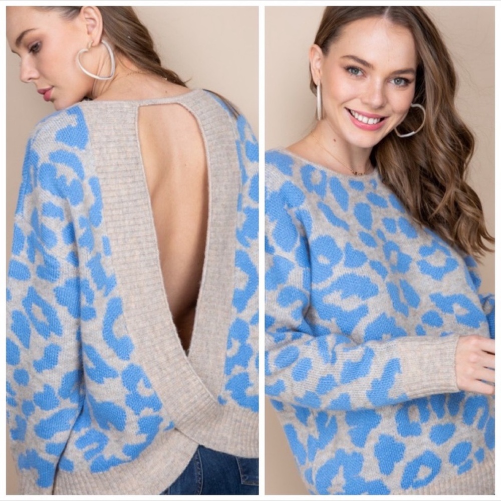 Blue grey open back sweater